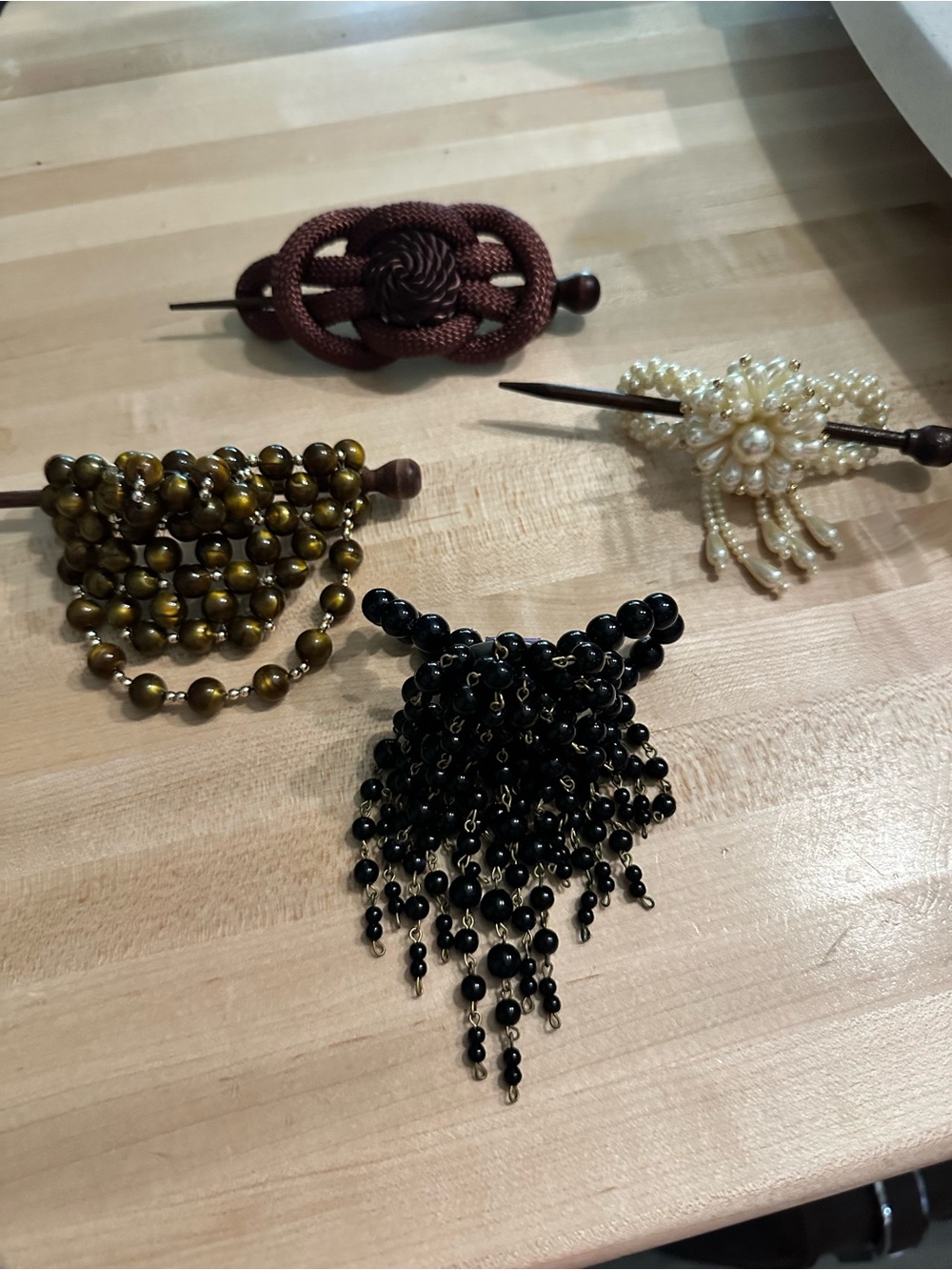 Beaded Hair Barrette with Wooden Dowel Vintage hair bun holders hair accessory 4
